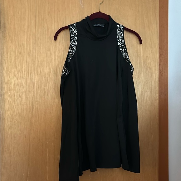 NORACORA black long sleeve cold shoulder rhinestone embellished top sz L - Picture 1 of 4